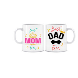 Premium Quality Mom and Dad Theme Printed Glossy Finished , 2 Piece, White, 330ml Ceramic Coffee Mug