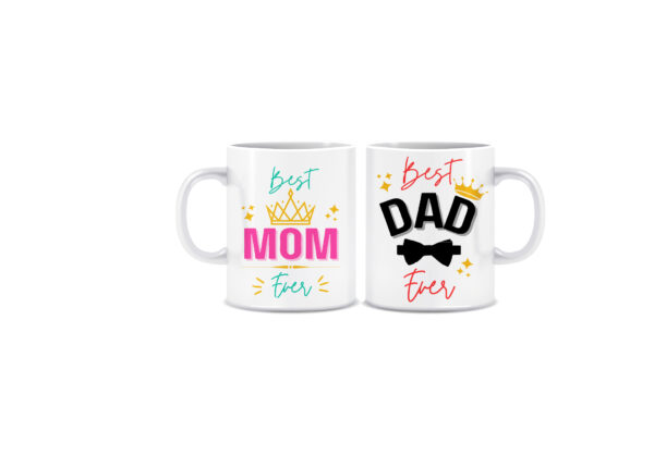 Premium Quality Mom and Dad Theme Printed Glossy Finished , 2 Piece, White, 330ml Ceramic Coffee Mug